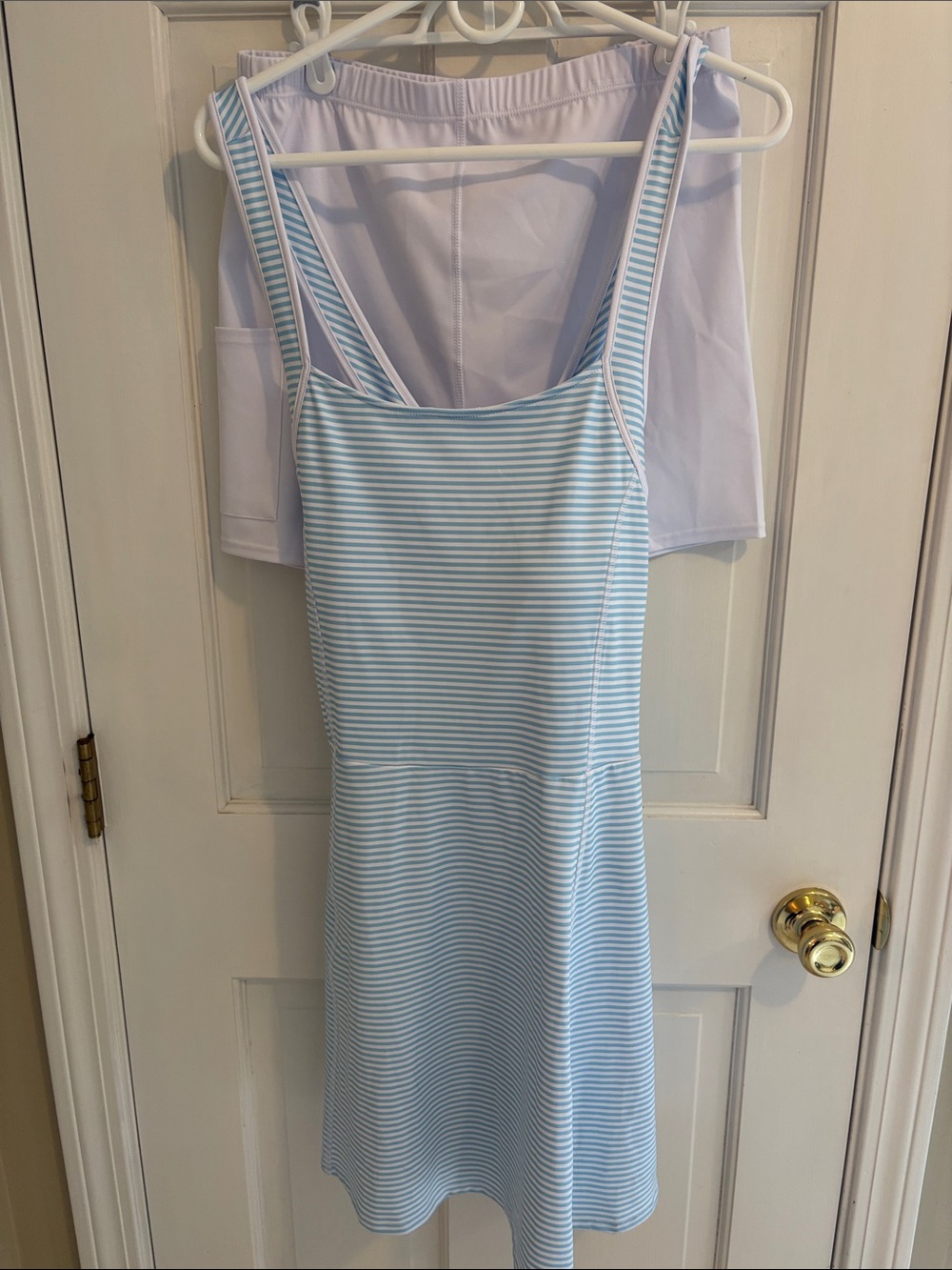 Tommy Bahama Light Blue and White Striped Sleeveless Mini Dress with short large